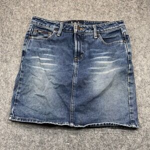 Vintage Y2K L.E.I. Mid Rise Denim Mini Jean Skirt Womens Size 9 90s Preppy Indie